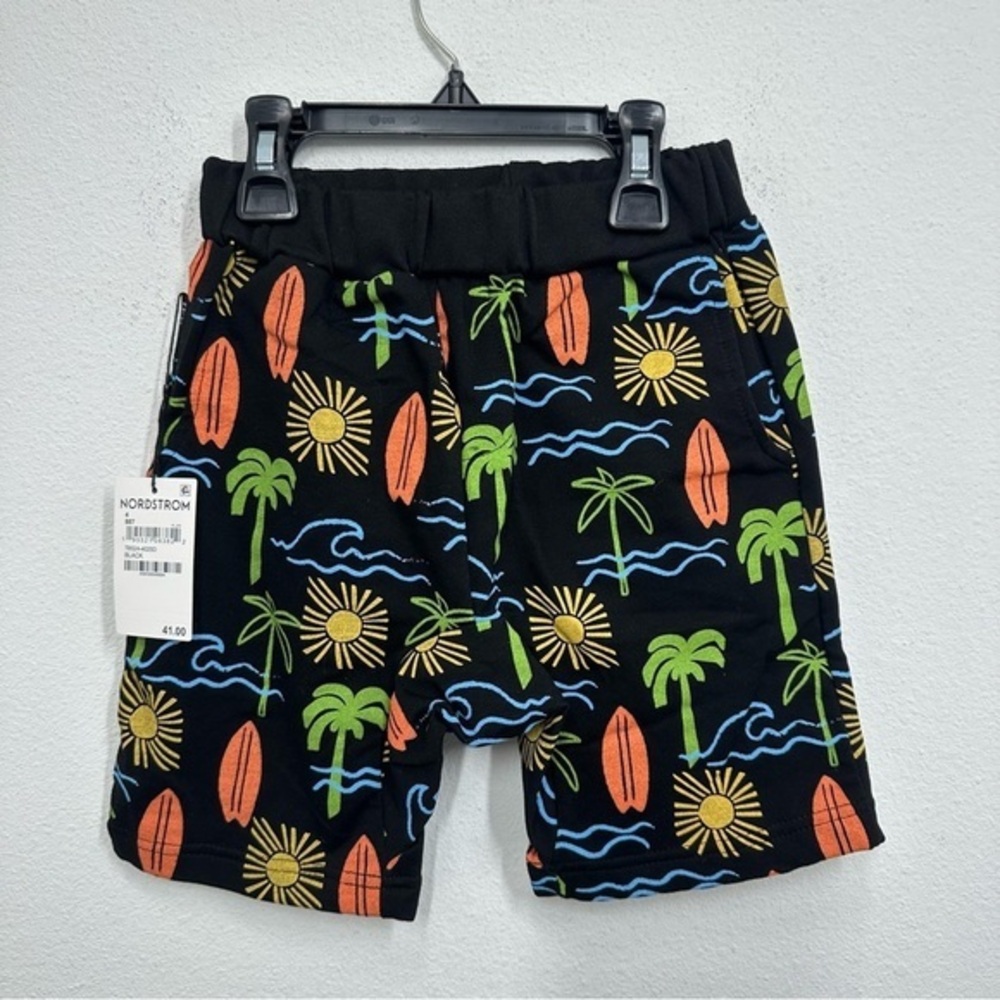 Tiny Tribe Australia Boys Size 4 Casual Cotton Shorts Black Neon Surf Ocean NWT